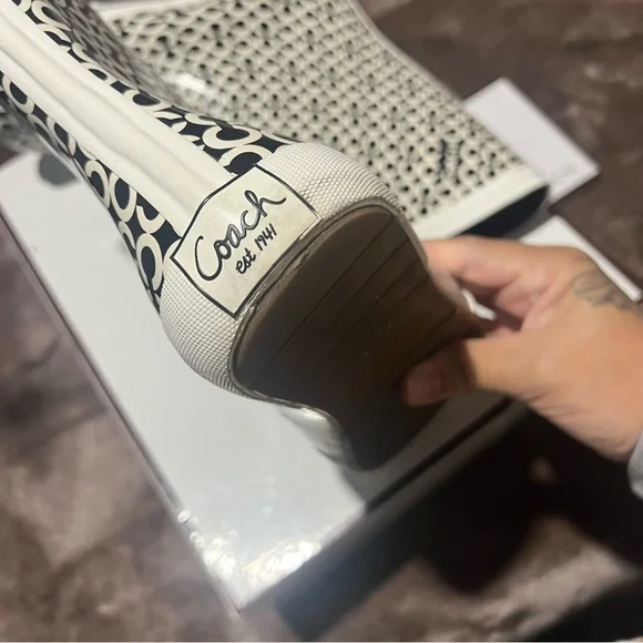 Coach Ursula Monogram Black and White Rain Boots - Picture 4 of 10